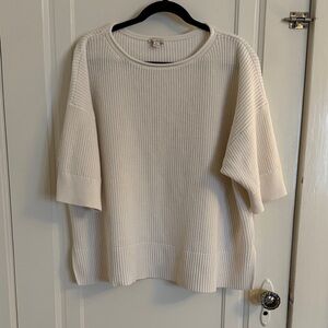 GAP White Ribbed Short Sleeve Crewneck Sweater